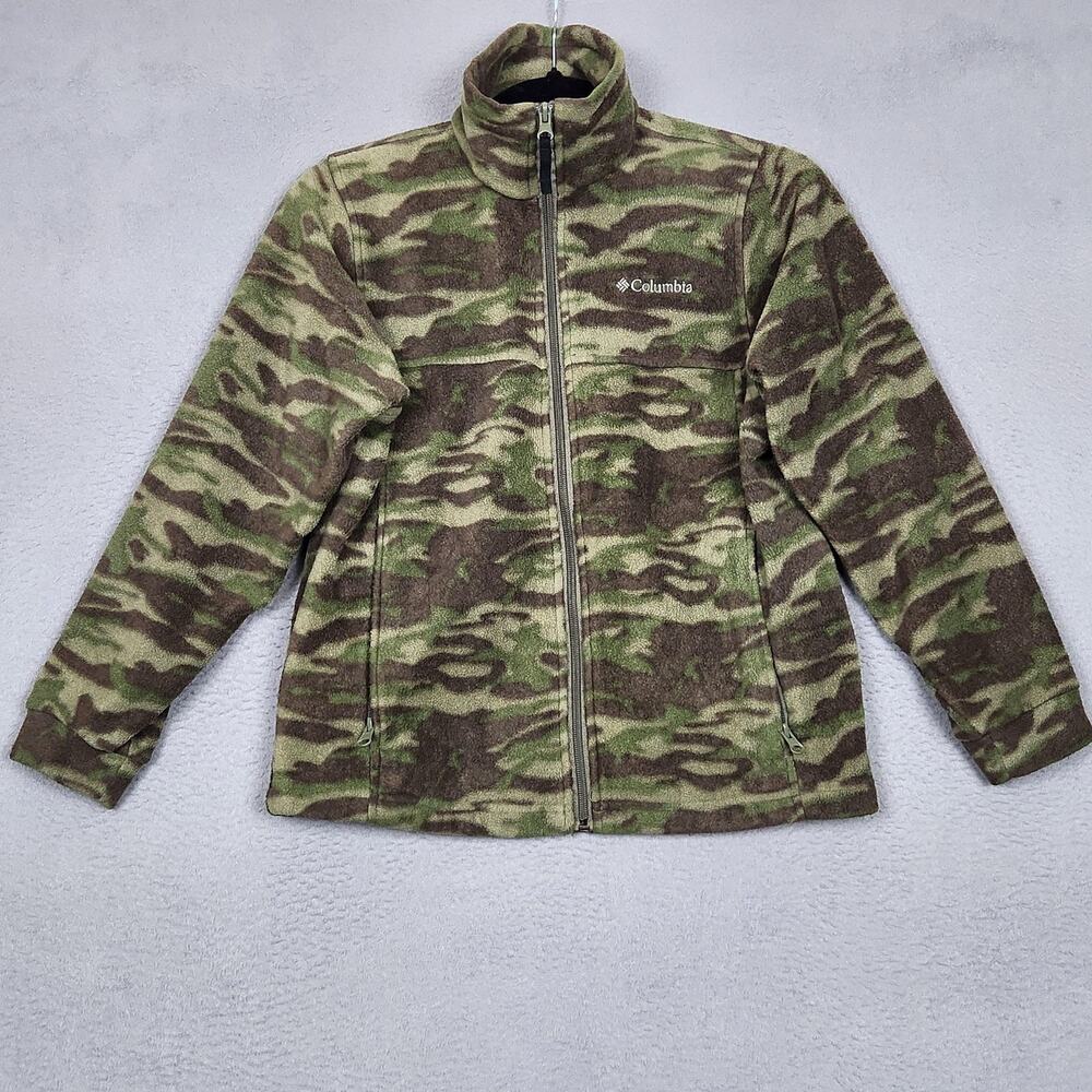Columbia Jacket Youth 10/12 Green Camo Fleece Full Zip Outdoors Hunting Warm